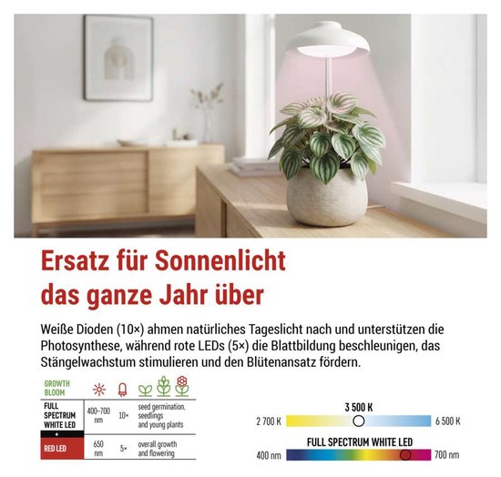 Emos LED Pflanzenleuchte 5W neutralweiss 3500K Weiß 11x11cm Z7901