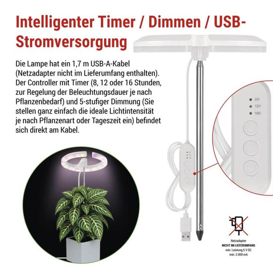 Emos LED Pflanzenleuchte 8W warmweiss 3100K dimmbar Weiß 12x12cm Z7902