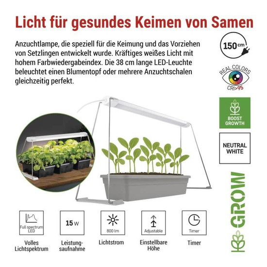Emos LED Pflanzenleuchte 15W neutralweiss 3900K Weiß 54x18cm Z7903
