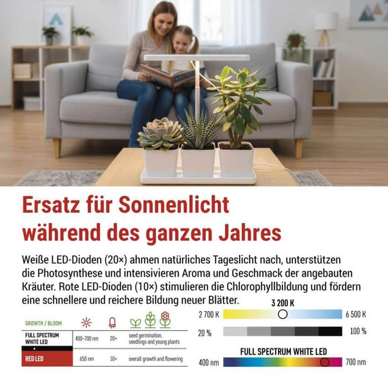 Emos LED Pflanzenleuchte 7W warmweiss 3200K dimmbar Weiß 32x13cm Z7904