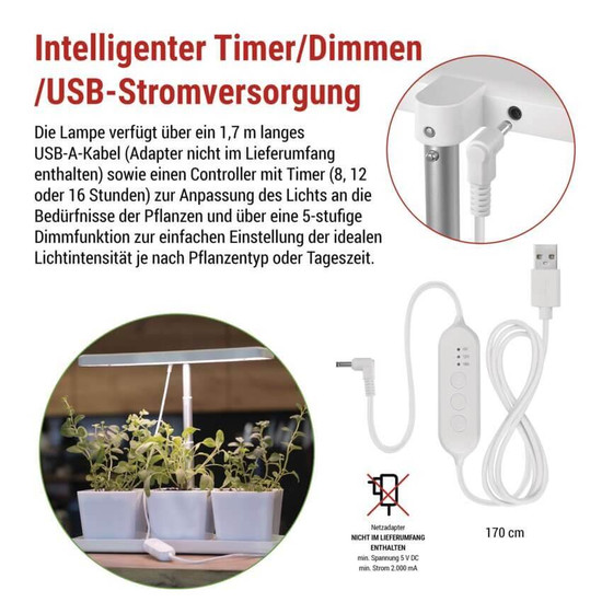 Emos LED Pflanzenleuchte 7W warmweiss 3200K dimmbar Weiß 32x13cm Z7904