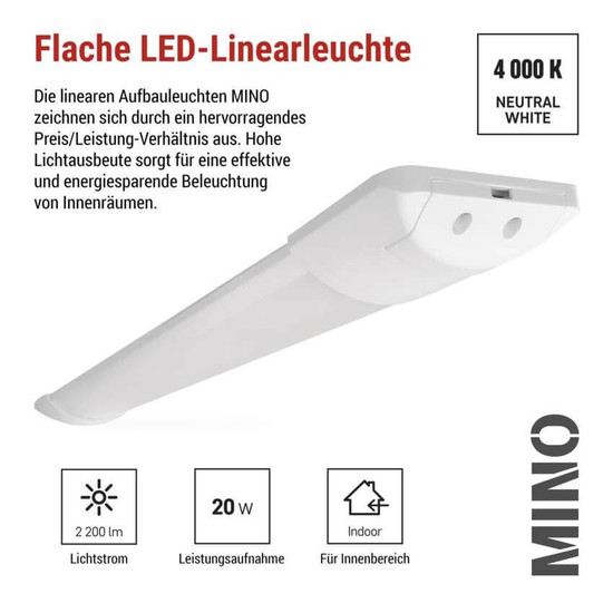 Emos LED Feuchtraumleuchte Mino 20W neutralweiss 4000K Weiß 60cm ZAB901