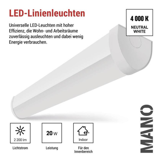 Emos LED Feuchtraumleuchte Mano 20W neutralweiss 4000K Weiß 60cm ZAB911