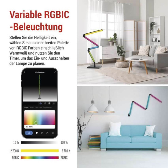 Emos LED Stehlampe GoSmart RGBIC 24W warmweiss 2700K WiFi Schwarz Aluminium ZCW34BR