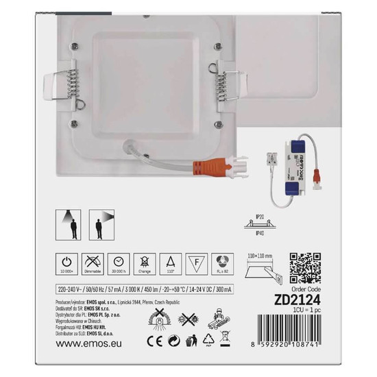 Emos LED Einbaustrahler Nexxo 7W warmweiss 3000K Weiß Aluminium 12x12cm ZD2124