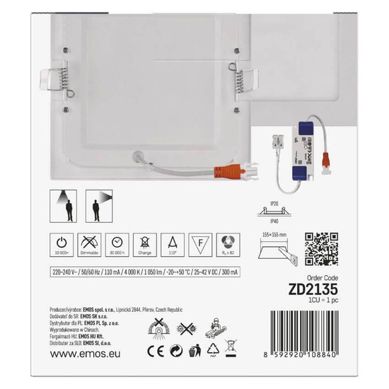 Emos LED Einbaustrahler Nexxo 12,5W neutralweiss 4000K Weiß Aluminium 17x17cm ZD2135