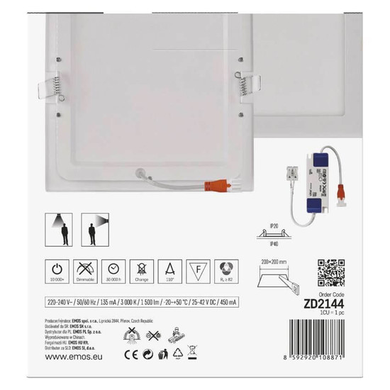 Emos LED Einbaustrahler Nexxo 18W warmweiss 3000K Weiß Aluminium 22,5x22,5cm ZD2144