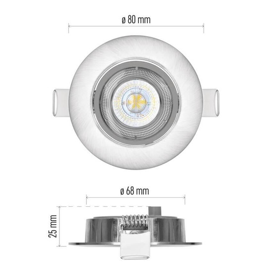 Emos LED Einbaustrahler Simmi 5W warmweiss 3000K Nickel poliert Aluminium Ø8cm ZD3221