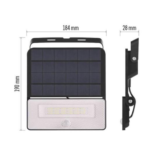 Emos LED Solar-Fluter Solo 1600lm neutralweiss 4000K Bewegungsmelder Akku IP54 Schwarz 19x18cm ZG122S