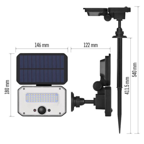 Emos LED Solar-Fluter Spilo 1500lm warmweiss 3000K Bewegungsmelder Akku IP54 Schwarz 18x15cm ZG131S