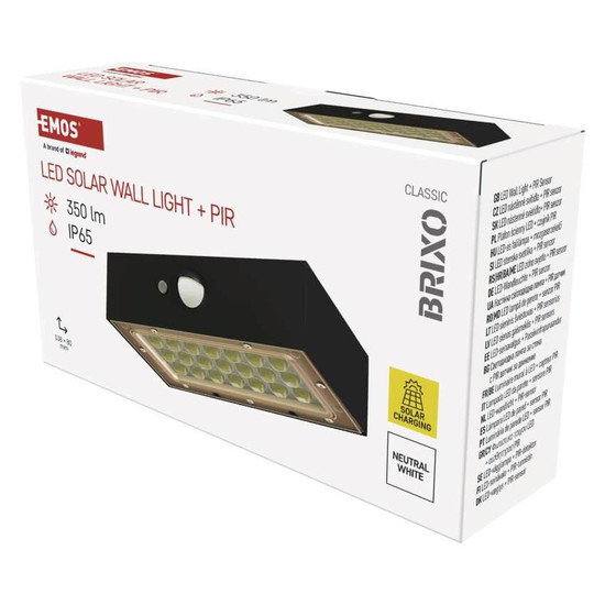 Emos LED Solar-Fluter Brixo 350lm neutralweiss 4000K Bewegungsmelder Akku IP65 Schwarz ZG162S