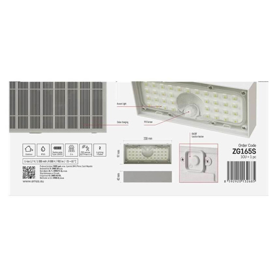 Emos LED Solar-Fluter Brixo 900lm neutralweiss 4000K Bewegungsmelder Akku IP65 Weiß ZG165S