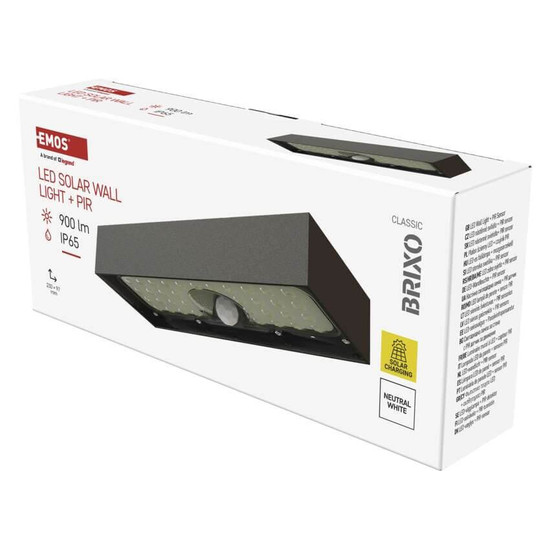 Emos LED Solar-Fluter Brixo 900lm neutralweiss 4000K Bewegungsmelder Akku IP65 Schwarz ZG166S