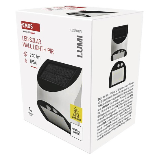 Emos LED Solar-Fluter Lumi 240lm neutralweiss 4000K Bewegungsmelder Akku IP54 Weiß 10,5x13cm ZG172S