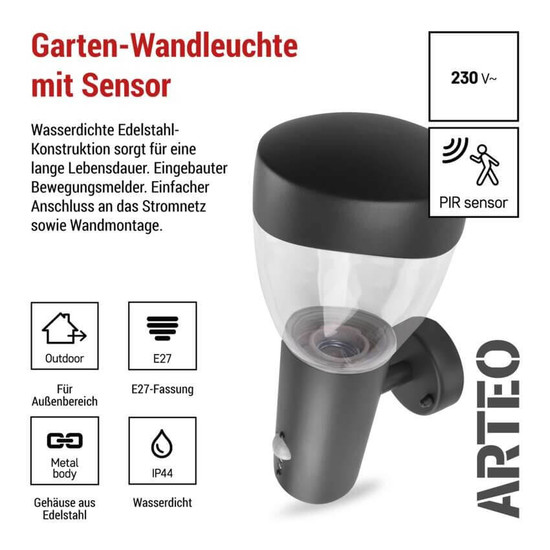 Emos LED Gartenstrahler Arteo Bewegungsmelder IP44 Anthrazit Edelstahl 16x12cm ZGA040P