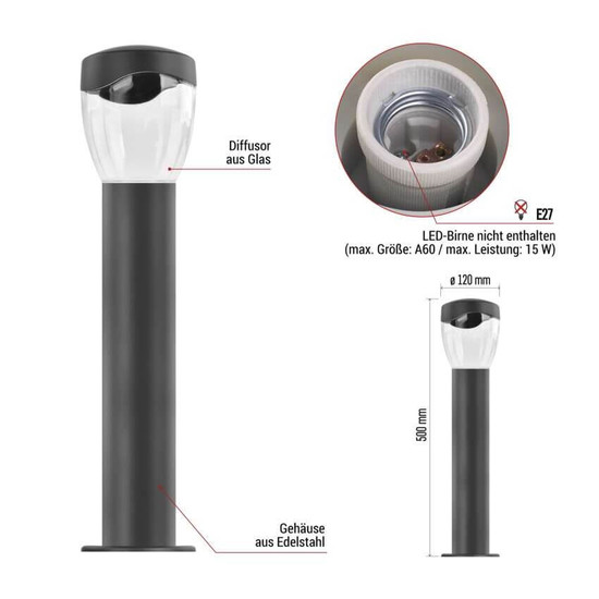 Emos LED Wegeleuchte Arteo IP44 Anthrazit Edelstahl 12x12cm ZGA0A0P