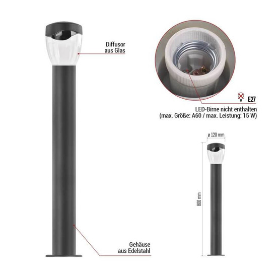 Emos LED Wegeleuchte Arteo IP44 Anthrazit Edelstahl 12x12cm ZGA0C0P