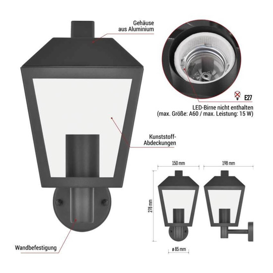 Emos LED Gartenstrahler Adenia IP44 Schwarz Aluminium 20x15cm ZGB010P
