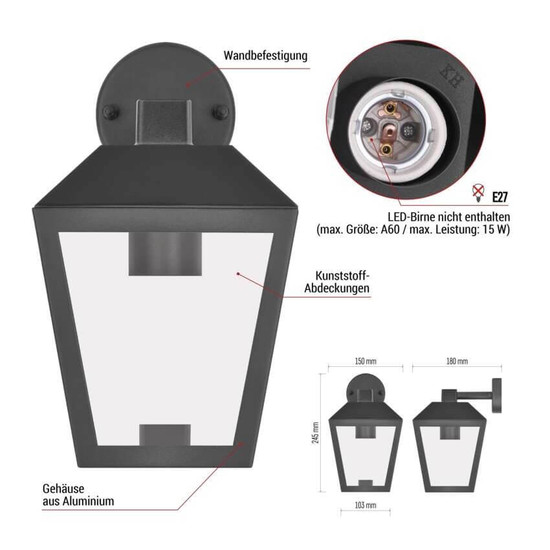 Emos LED Gartenstrahler Adenia IP44 Schwarz Aluminium 18x15cm ZGB020P