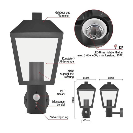 Emos LED Gartenstrahler Adenia Bewegungsmelder IP44 Schwarz Aluminium 20x15cm ZGB040P