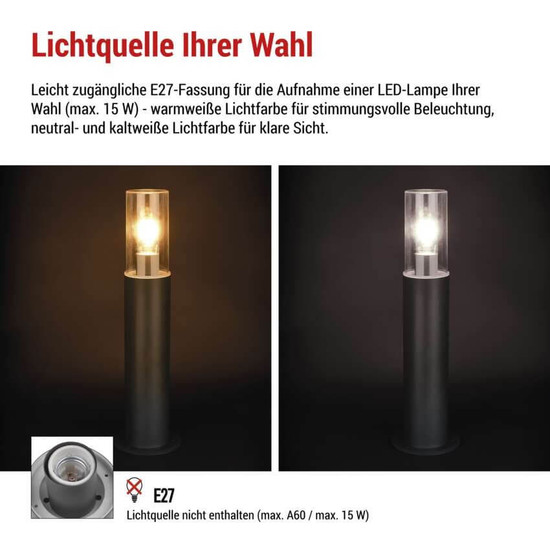 Emos LED Wegeleuchte Zala IP44 Anthrazit Edelstahl 14x14cm ZGC0A0P