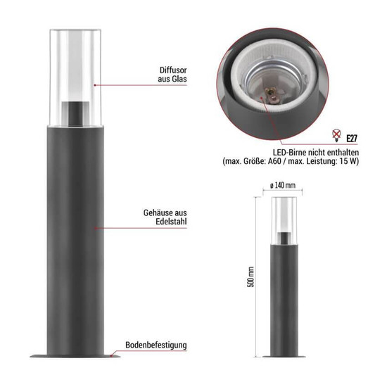 Emos LED Wegeleuchte Zala IP44 Anthrazit Edelstahl 14x14cm ZGC0A0P