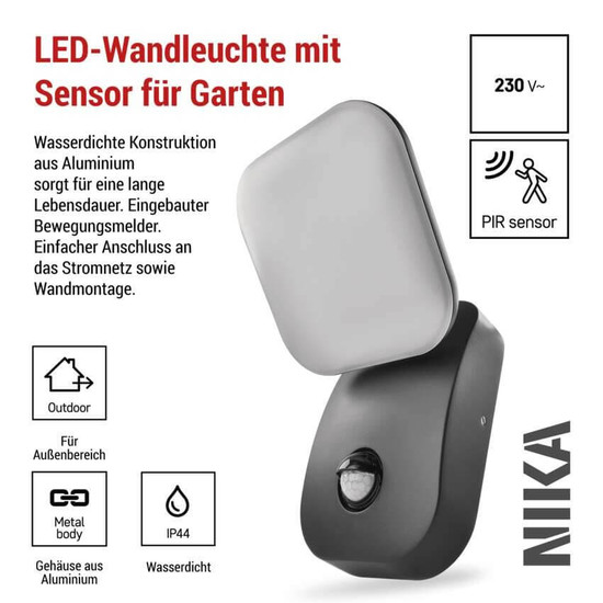 Emos LED Gartenstrahler Nika 12,8W warmweiss 3000K Bewegungsmelder IP44 Anthrazit Aluminium 12x12cm ZGE044L