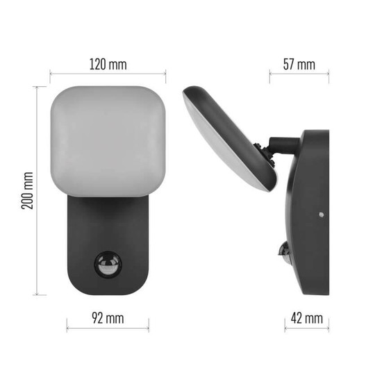 Emos LED Gartenstrahler Nika 12,8W warmweiss 3000K Bewegungsmelder IP44 Anthrazit Aluminium 12x12cm ZGE044L