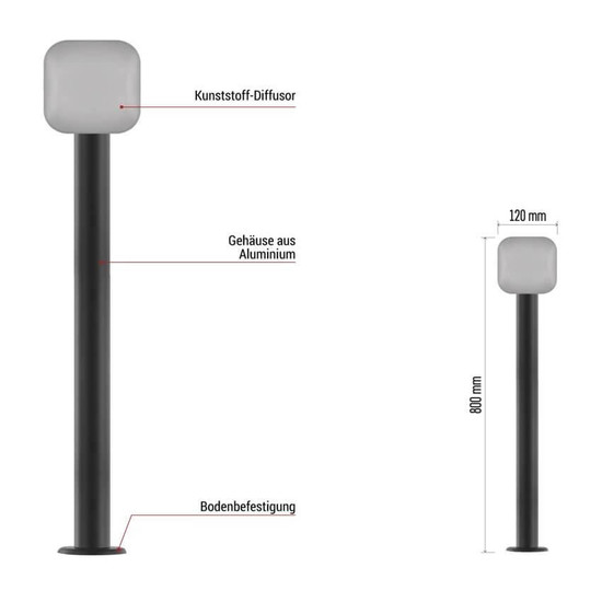 Emos LED Wegeleuchte Nika 12,5W warmweiss 3000K IP44 Anthrazit Aluminium 12x12cm ZGE0C4L