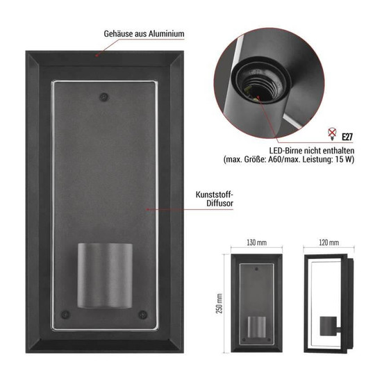 Emos LED Gartenstrahler Malva IP44 Schwarz Aluminium 13x12cm ZGH010P