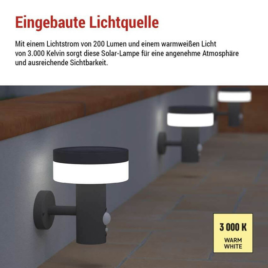 Emos LED Solar-Gartenstrahler Terion 2W warmweiss 3000K Bewegungsmelder Akku IP44 Anthrazit Edelstahl 15x12,5cm ZGJ044S