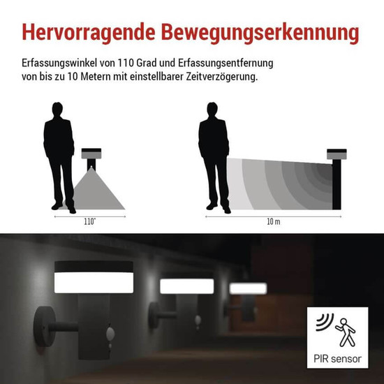 Emos LED Solar-Gartenstrahler Terion 2W warmweiss 3000K Bewegungsmelder Akku IP44 Anthrazit Edelstahl 15x12,5cm ZGJ044S
