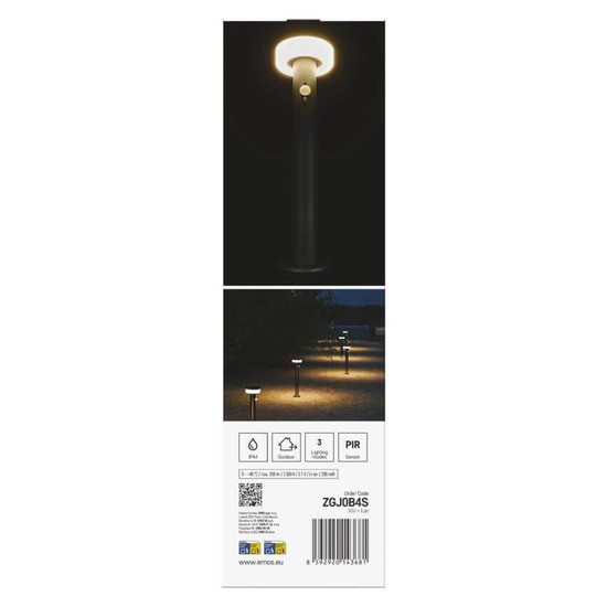 Emos LED Solar-Wegeleuchte Terion 2W warmweiss 3000K Bewegungsmelder Akku IP44 Anthrazit Edelstahl 12,5x12,5cm ZGJ0B4S