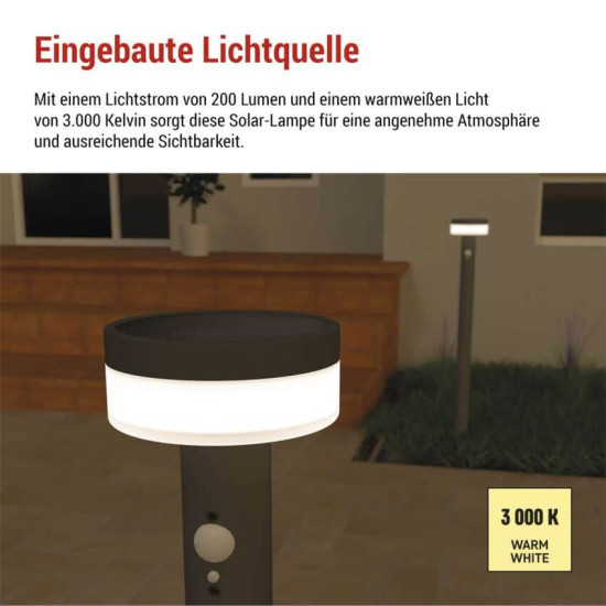 Emos LED Solar-Wegeleuchte Terion 2W warmweiss 3000K Bewegungsmelder Akku IP44 Anthrazit Edelstahl 12,5x12,5cm ZGJ0F4S