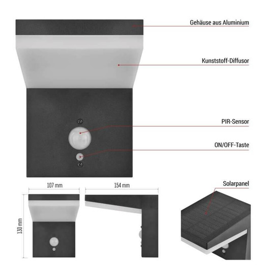 Emos LED Solar-Gartenstrahler Verea 4,4W warmweiss 3000K Bewegungsmelder Akku IP44 Schwarz Aluminium 15x11cm ZGK044S