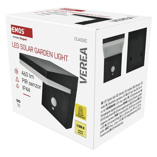 Emos LED Solar-Gartenstrahler Verea 4,4W warmweiss 3000K Bewegungsmelder Akku IP44 Schwarz Aluminium 15x11cm ZGK044S