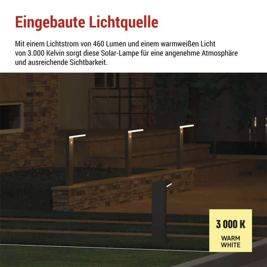 Emos LED Solar-Wegeleuchte Verea 4,4W warmweiss 3000K Bewegungsmelder Akku IP44 Schwarz Aluminium 15x11cm ZGK0B4S