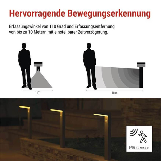 Emos LED Solar-Wegeleuchte Verea 4,4W warmweiss 3000K Bewegungsmelder Akku IP44 Schwarz Aluminium 15x11cm ZGK0B4S