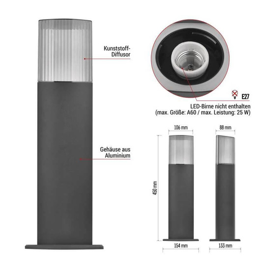 Emos LED Wegeleuchte Lana IP54 Anthrazit Aluminium 15x13cm ZGL0A0P