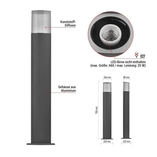Emos LED Wegeleuchte Lana IP54 Anthrazit Aluminium 15x13cm ZGL0C0P