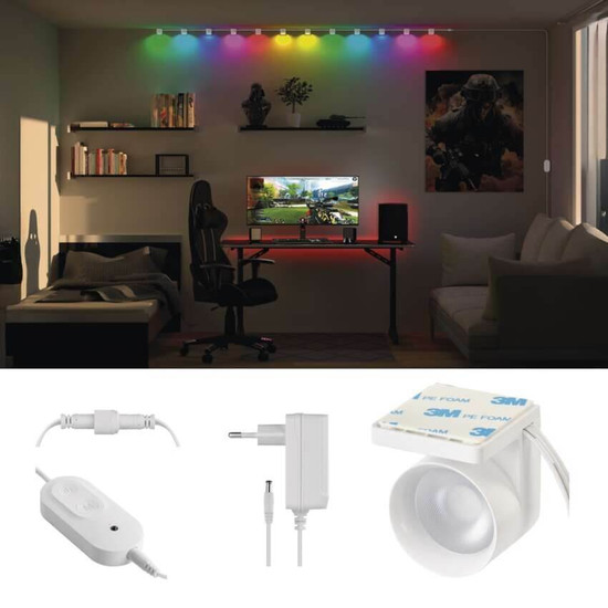 Emos LED Leuchtenset RGBIC 12-teilig 7W CCT warm-/tageslichtweiss 3000K/6500K dimmbar WiFi Weiß 255cm ZIW15CR