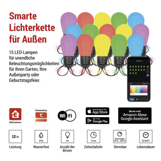 Emos LED Lichterkette GoSmart Party RGBIC 12W WiFi IP65 Schwarz ZIW17FR