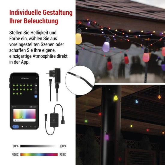 Emos LED Lichterkette GoSmart Party RGBIC 12W WiFi IP65 Schwarz ZIW17FR