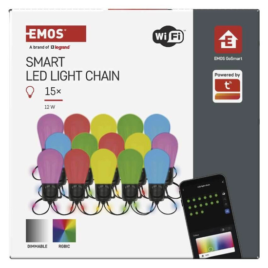 Emos LED Lichterkette GoSmart Party RGBIC 12W WiFi IP65 Schwarz ZIW17FR
