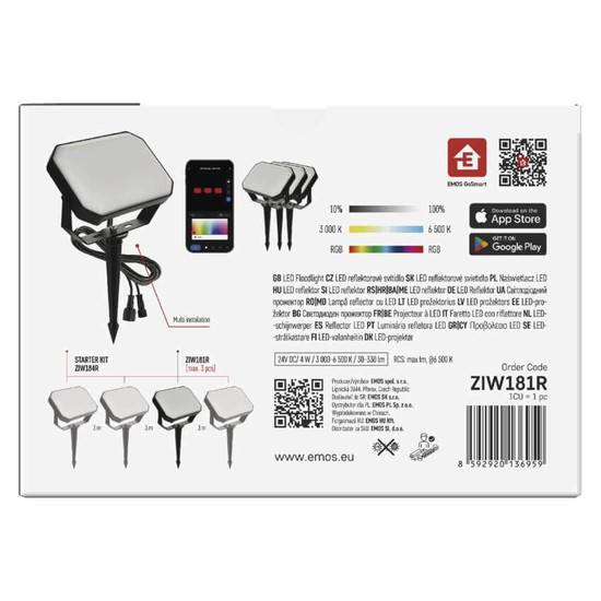 Emos LED Außenstrahler Set GoSmart Erweiterungsset RGBIC 4W CCT warm-/tageslichtweiss 3000K/6500K dimmbar WiFi IP65 Schwarz ZIW181R