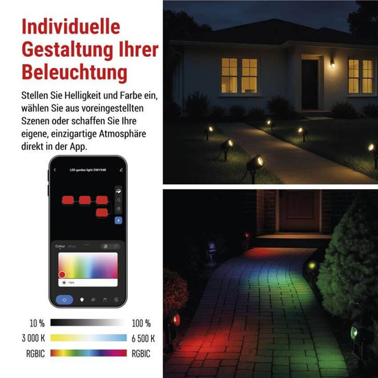 Emos LED Außenstrahler Set GoSmart Starter-Set RGBIC 4-teilig 7W CCT warm-/tageslichtweiss 3000K/6500K dimmbar WiFi IP65 Schwarz ZIW194R