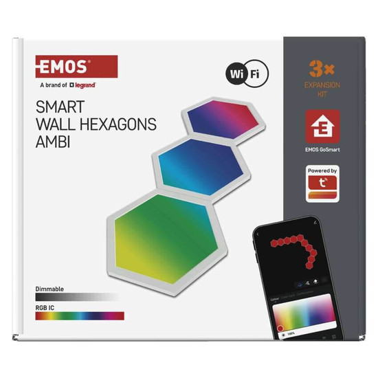 Emos LED Leuchtenset GoSmart Hexagon Erweiterungsset RGBIC 3-teilig 1,8W dimmbar WiFi Weiß ZIW223R