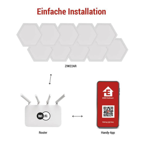 Emos LED Leuchtenset GoSmart Hexagon Starter-Set RGBIC 10-teilig 19W dimmbar WiFi Weiß ZIW22AR
