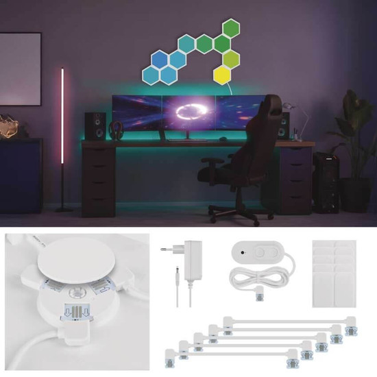 Emos LED Leuchtenset GoSmart Hexagon Starter-Set RGBIC 10-teilig 19W dimmbar WiFi Weiß ZIW22AR
