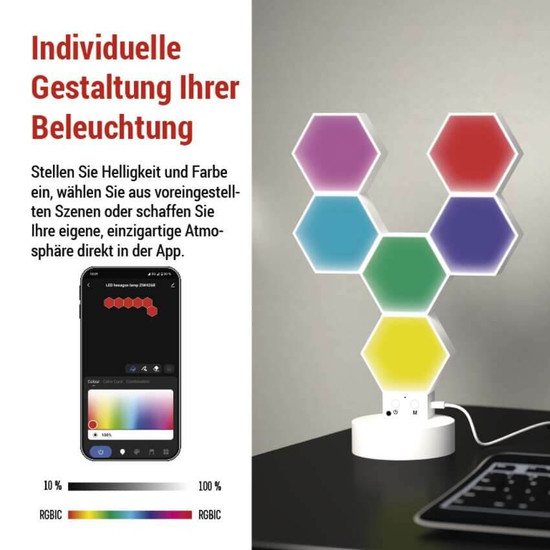 Emos LED Tischleuchte GoSmart Hexagon RGBIC 6-teilig 5,5W dimmbar WiFi Weiß ZIW426R